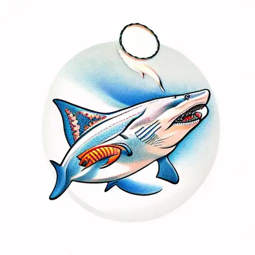 goldfish wearing a shark fin as a hat to ward off sharks and fit in tattoo design idea