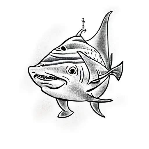 goldfish wearing a shark fin as a hat tattoo design idea