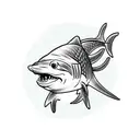 goldfish wearing a shark fin as a hat tattoo design idea