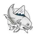 goldfish wearing a shark fin as a hat tattoo design idea