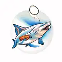 goldfish wearing a shark fin as a hat to ward off sharks and fit in tattoo design idea