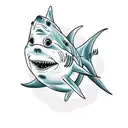 goldfish wearing a shark fin as a hat to ward off sharks and fit in tattoo design idea