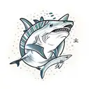 goldfish wearing a shark fin as a hat to ward off sharks and fit in tattoo design idea