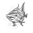 goldfish wearing a shark fin as a hat tattoo design idea