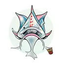 goldfish wearing a shark fin as a hat tattoo design idea