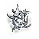 goldfish wearing a shark fin as a hat tattoo design idea