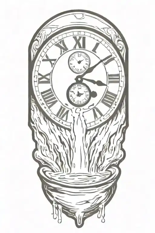 clock going into waterfall flowing tattoo design idea