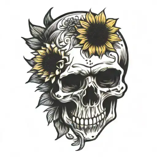 sunflower and skull   tattoo design idea