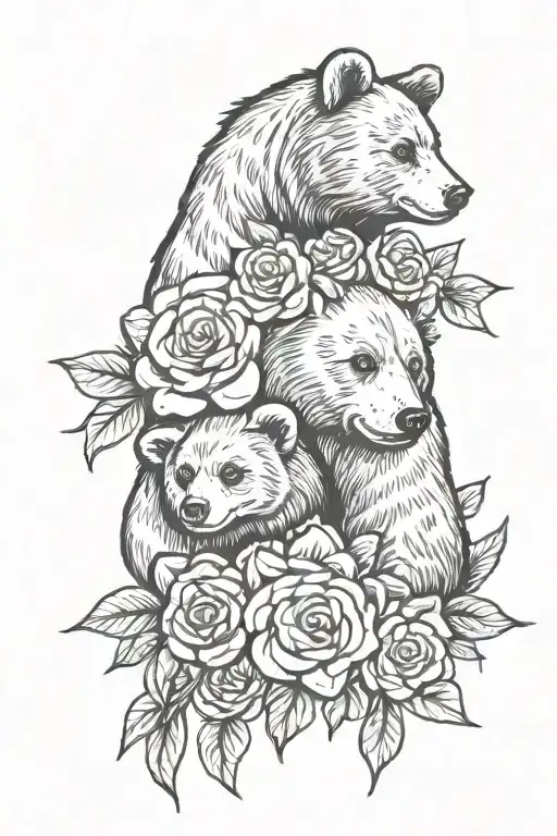 mama bear baby bears flowers intertwined tattoo design idea