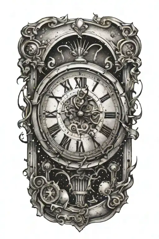 broken clock with time running away tattoo design idea