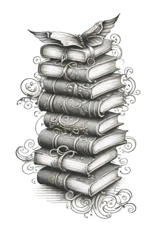 fantasy whimsical books forming tattoo design idea