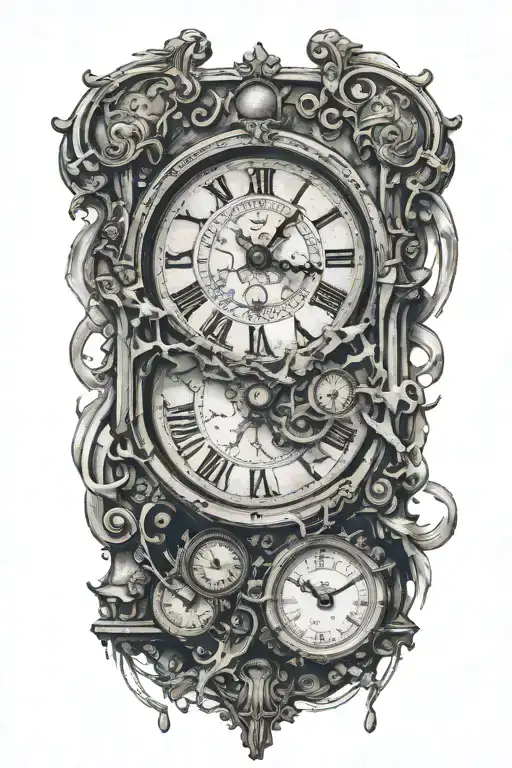 broken clock with time running away tattoo design idea