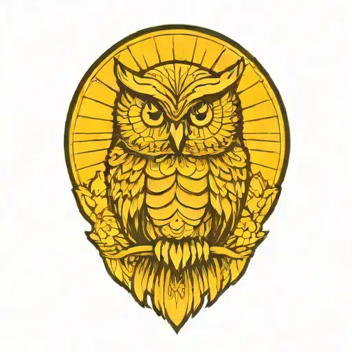 sun shining with an owl tattoo design idea