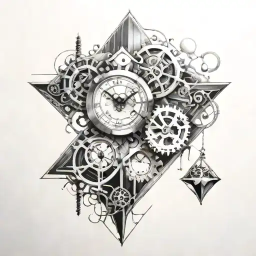 Create a clock mechanism intertwined with a diamond tattoo design idea