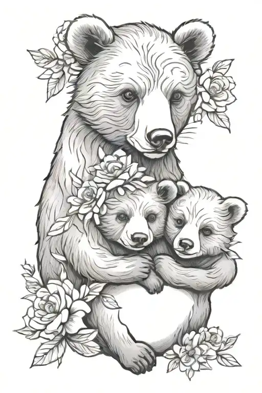 mama bear baby bears flowers intertwined tattoo design idea