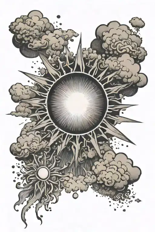 sun clouds sun rays breaking tattoo design idea