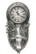 clock going into waterfall flowing tattoo design idea