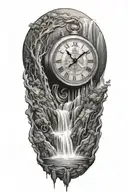 clock going into waterfall flowing tattoo design idea