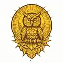 sun shining with an owl tattoo design idea