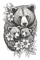 mama bear baby bears flowers intertwined tattoo design idea
