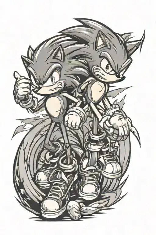 sonic and cash fighting angry tattoo design idea