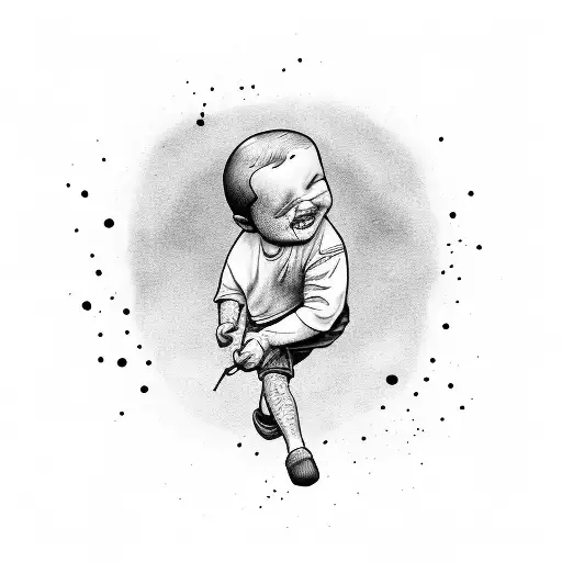 dad with kid throwing pebble into water tattoo design idea