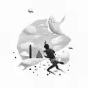 dad with kid throwing pebble into water tattoo design idea