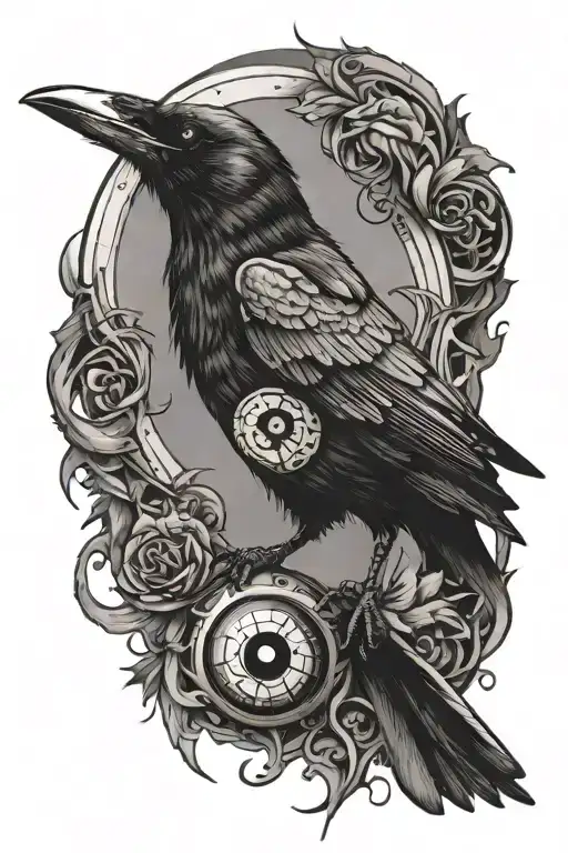 a vertical crow with an sharingan eye inside tattoo design idea