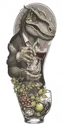 Aquarius dinosaur drinking wine with elements of food service tattoo design idea