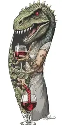 Aquarius dinosaur drinking wine with elements of food service tattoo design idea
