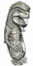 Aquarius dinosaur drinking wine with elements of food service and homosexuality tattoo design idea