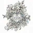 A back tattoo, with the name “Alexandra” the date “01:11:2021” and two hearts, one at the beginning and one at the end tattoo design idea