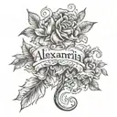 A back tattoo, with the name “Alexandra” the date “01:11:2021” and two hearts, one at the beginning and one at the end tattoo design idea