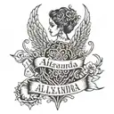 A back tattoo, with the name “Alexandra” the date “01:11:2021” and two hearts, one at the beginning and one at the end tattoo design idea