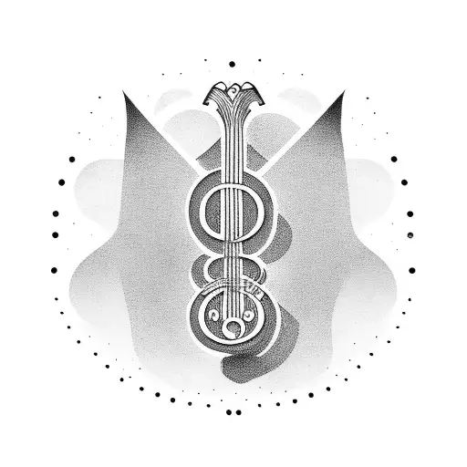 A country music-themed courthouse with musical notes floating in the air tattoo design idea