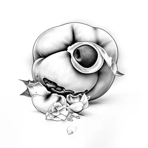 A realistic black and grey peach with a subtle shadow tattoo design idea