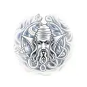 Poseidon's trident at the center, an octopus tentacle gracefully wrapping around it, sur tattoo design idea
