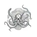 Poseidon's trident at the center, an octopus tentacle gracefully wrapping around it, sur tattoo design idea