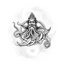 Poseidon's trident at the center, an octopus tentacle gracefully wrapping around it, sur tattoo design idea