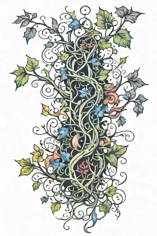  vines with the top half being alive and colorful and the bottom half black and dying.   tattoo design idea