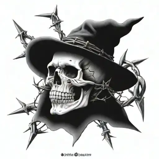 skull and barbed wire wrapped around its tattoo design idea