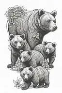mama bear with 3 cubs tattoo design idea