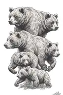 mama bear with 3 cubs tattoo design idea