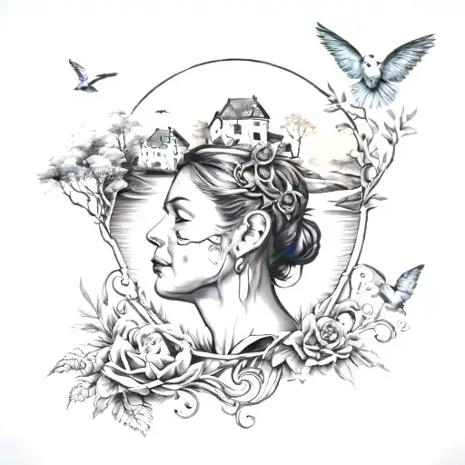 family, homeland, nature, music tattoo design idea
