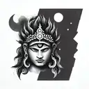 A minimalist design of Shiva's third eye with intricate dotwork details tattoo design idea