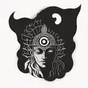 A minimalist design of Shiva's third eye with intricate dotwork details tattoo design idea