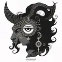A minimalist design of Shiva's third eye with intricate dotwork details tattoo design idea