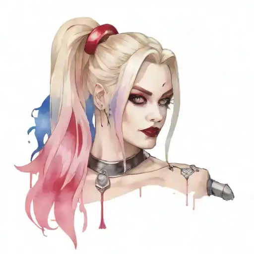 Harley Quinn, morrigan, Akasha, and Kitana Mortal Kombat combined into 1 tattoo design idea