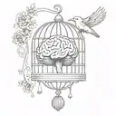 human brain in a bird cage tattoo design idea