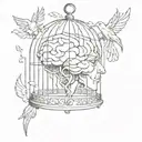 human brain in a bird cage tattoo design idea